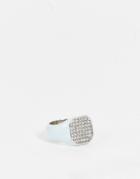 Asos Design Signet Ring With Enamel And Pave Crystals In Silver Tone