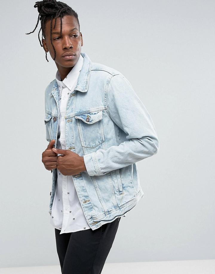 Pull & Bear Denim Jacket In Bleached Wash - Blue