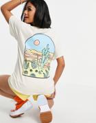 Hnr Ldn Oversized T-shirt With Desert Cactus Back Print In Beige-neutral