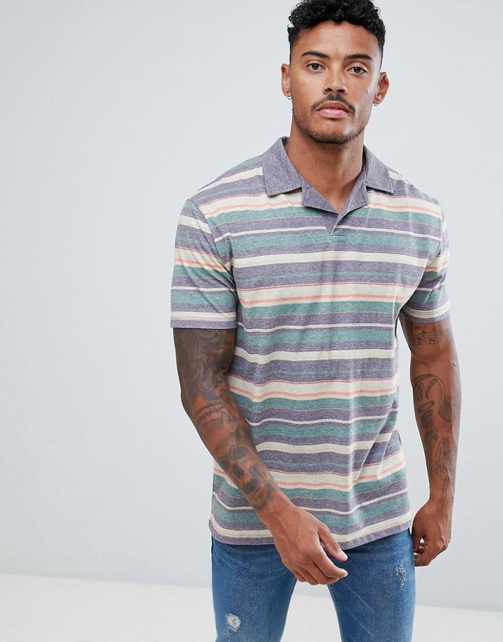 Asos Design Polo With Retro Stripe In Linen Look And Revere Collar - Multi