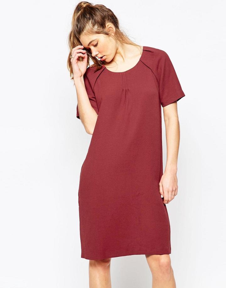 Ichi Short Sleeve Pencil Midi Dress - Oxblood