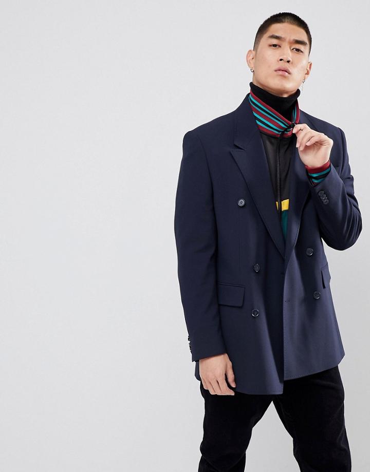 Asos Oversized Double Breasted Blazer In Navy - Navy
