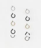 Asos Design 5 Pack 10mm And 12mm Hoop Earrings In Black Gold And Silver Tone-multi