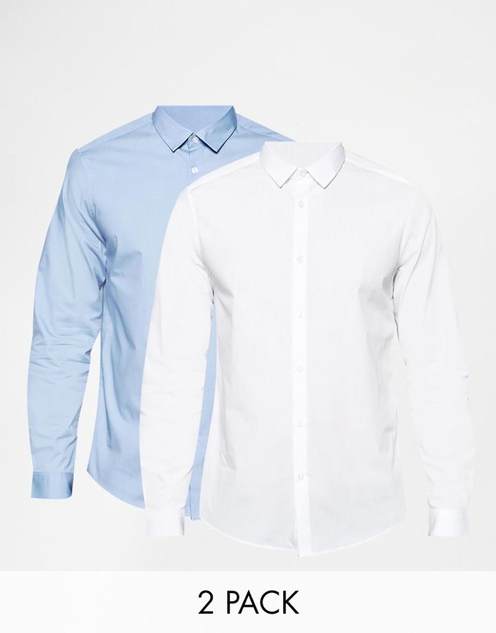 Asos Smart Shirt In White And Blue 2 Pack
