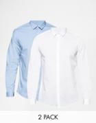 Asos Smart Shirt In White And Blue 2 Pack