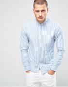 Scotch And Soda Striped Linen Shirt With Grandad Collar - Blue