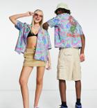 Collusion Unisex Oversized Short Sleeve Woven Shirt In All Over Print-multi