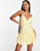 Asos Design Cami Plunge Textured Pep Mini Dress In Yellow