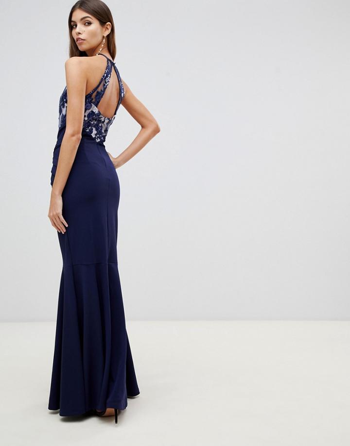 Lipsy Lace Detail Maxi Dress In Navy