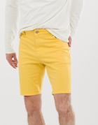 Asos Design Skinny Denim Shorts In Yellow - Yellow