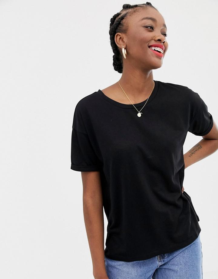 Jdy Lace Back T-shirt In Black - Black