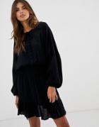 Asos Design Mini Dress With Elasticated Waist In Crinkle-black