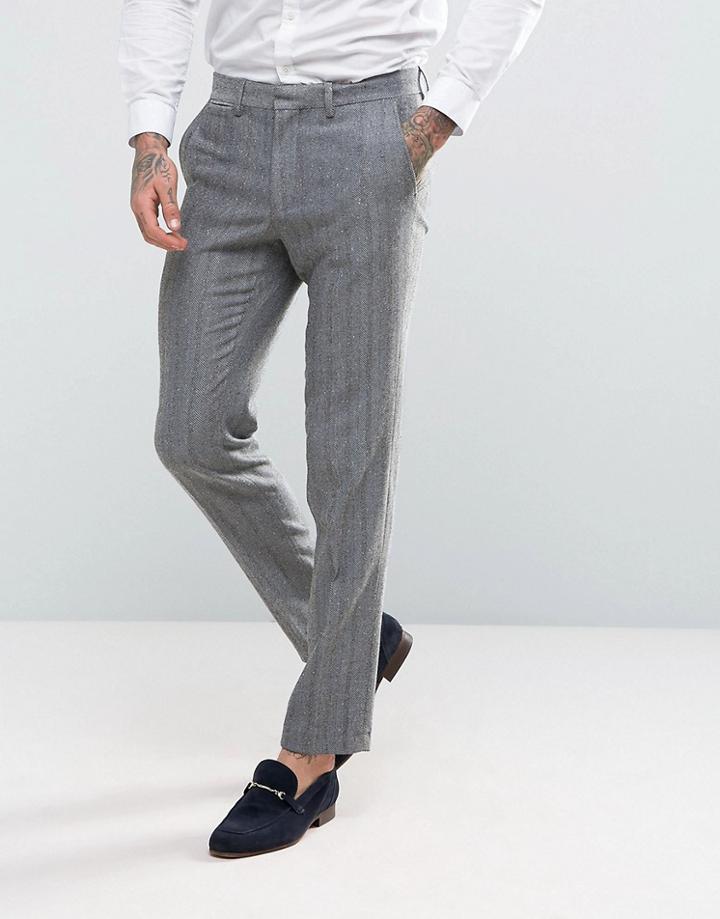 Asos Skinny Suit Pants In Blue Herringbone - Blue