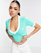 Adidas Originals 3 Stripe V-neck Cropped Top In Green