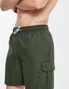 New Look Cargo Swim Shorts In Khaki-green