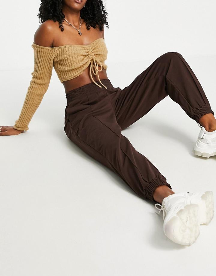 Bershka Seam Detail Sweatpants In Chocolate Brown