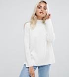 Asos Petite Chunky Sweater With Turtleneck In Fluffy Yarn - White