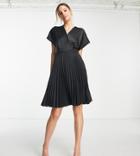 Closet London Tall Wrap Front Pleated Midi Skater Dress In Black