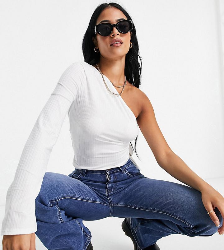 Missguided Tall Ribbed One Sleeve Crop Top With Tie Side In White