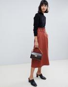 Asos Design Utility Midi Skirt With Paperbag Waist-brown