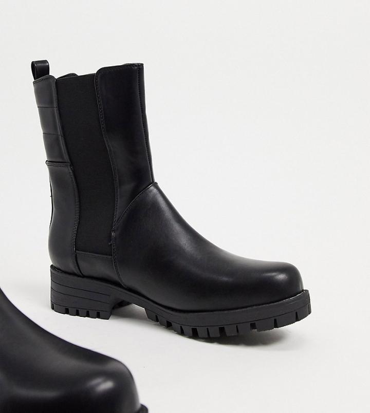 Raid Wide Fit Julia Flat Biker Boots In Black