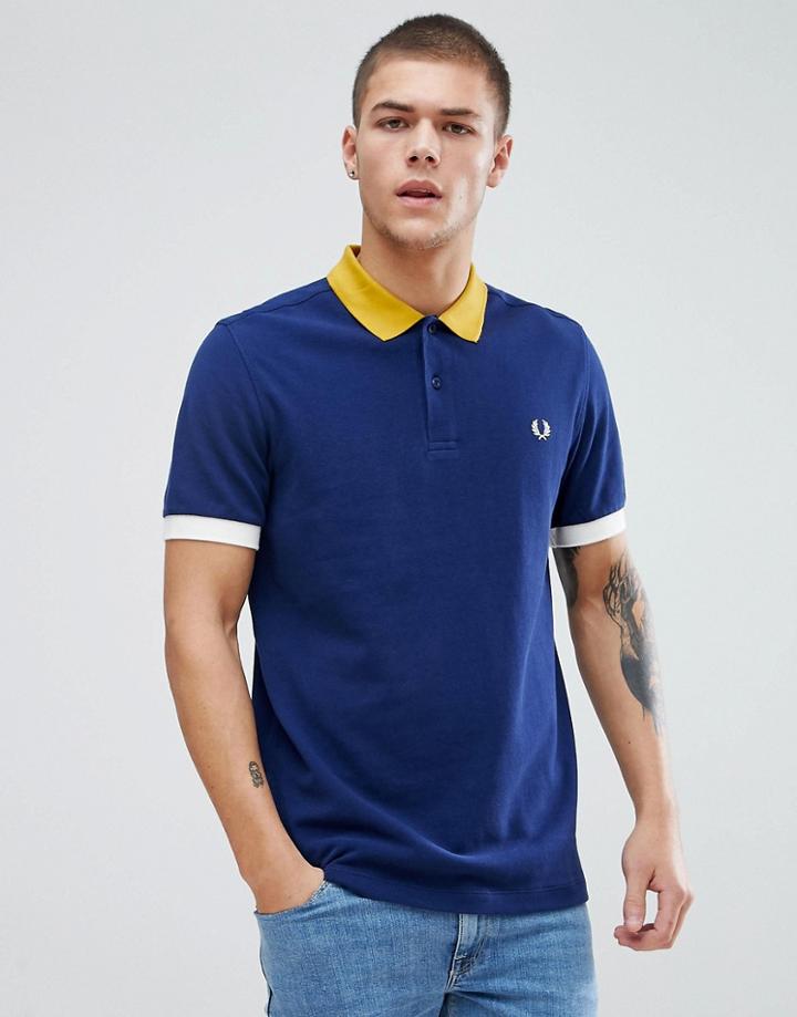 Fred Perry Color Block Pique Polo In Navy - Black