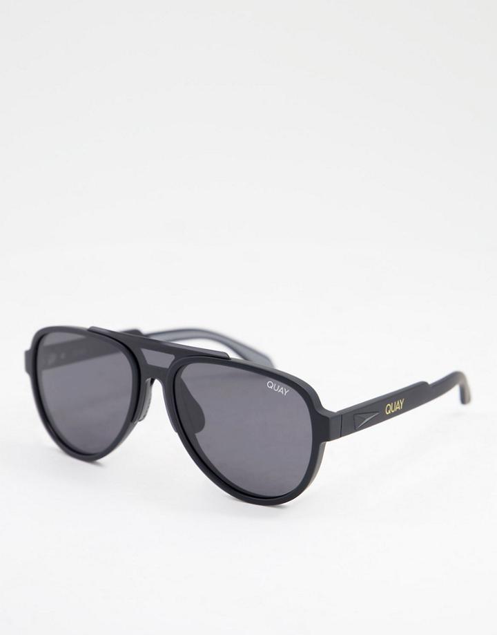 Quay Wild Card Unisex Oversized Aviators In Matte Black With Smokey Polarized Lens