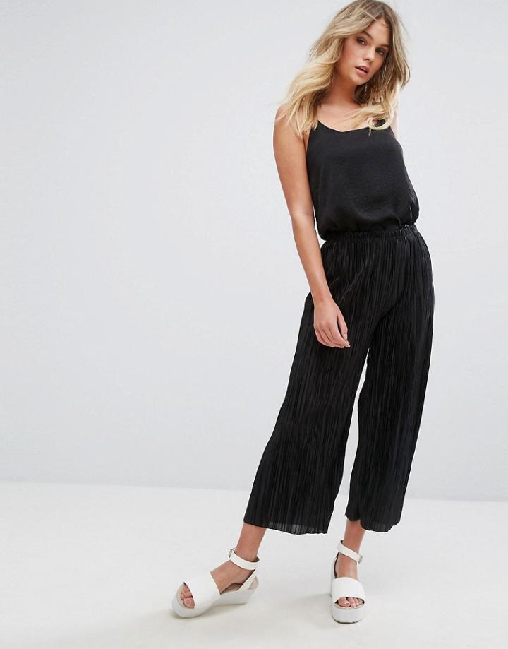 New Look Black Plisse Culotte - Black