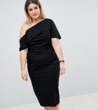 Asos Design Curve Pleated Shoulder Pencil Dress - Black
