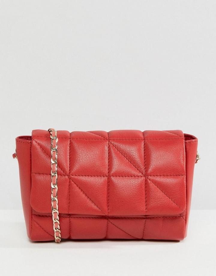 Asos Leather Soft Quilt Cross Body Bag With Chain Strap - Red