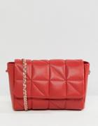 Asos Leather Soft Quilt Cross Body Bag With Chain Strap - Red