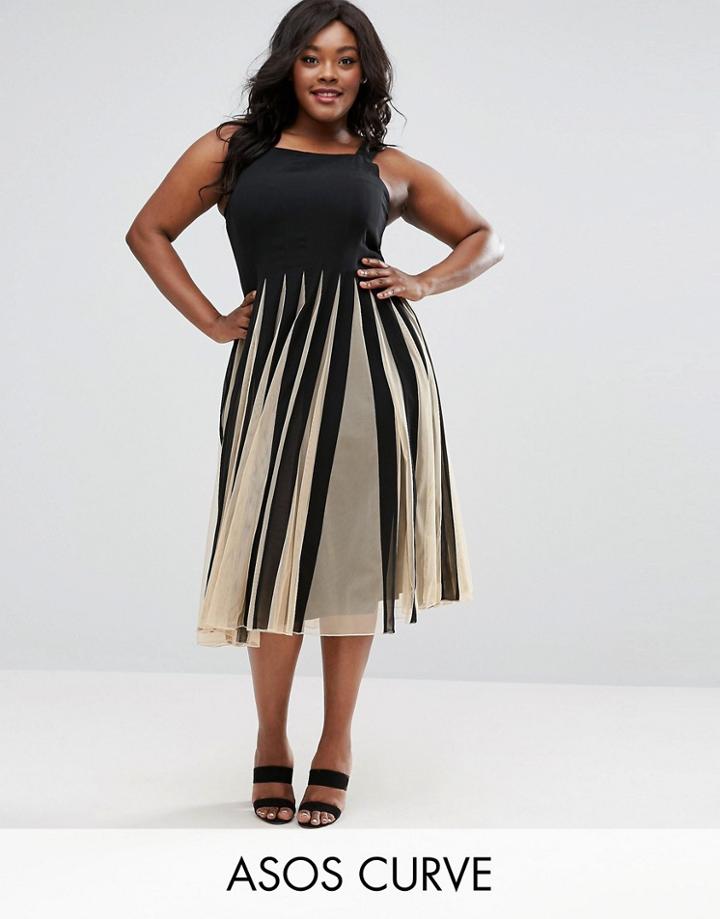 Asos Curve Mesh Fit And Flare Mono Midi Dress - Multi