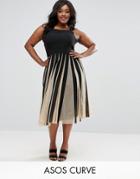 Asos Curve Mesh Fit And Flare Mono Midi Dress - Multi