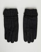 Asos Design Leather Touchscreen Gloves In Gray Melton With Cuff Detail - Gray