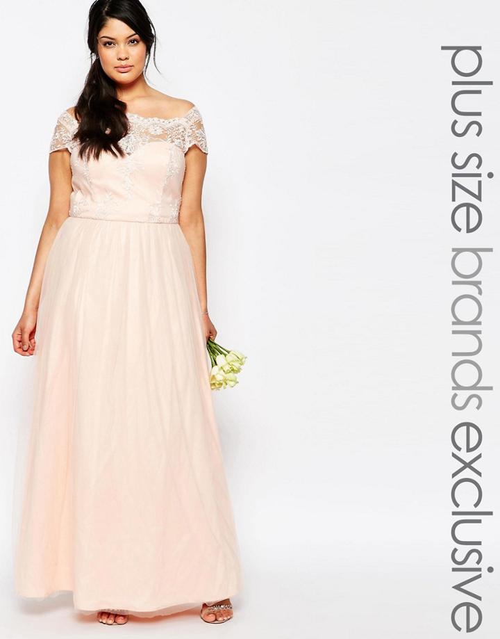 Chi Chi London Plus Maxi Dress With Premium Lace And Tulle Skirt - Pink