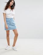Vero Moda Denim Mini Skirt With Patch Pockets - Blue