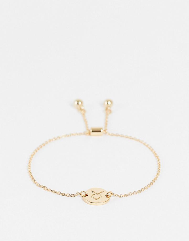 Asos Design Bracelet With Taurus Zodiac Charn In Gold Tone