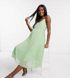 Asos Design Maternity Pleated Cami Midi Dress With Drawstring Waist In Sage Green