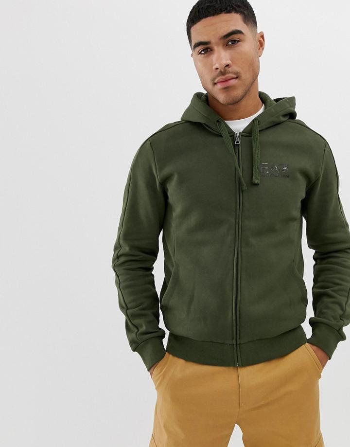 Ea7 Train Core Id Fleece Zip-thru Hooded Logo Track Top In Khaki - Green