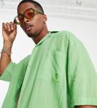 Collusion Crinkle Short Sleeve Beach Shirt In Green - Part Of A Set