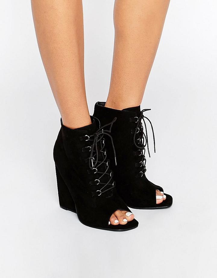 Asos Elis Lace Up Wedge Boots - Black