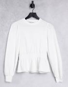 Miss Selfridge Long Sleeve Shirred Peplum Sweatshirt In White