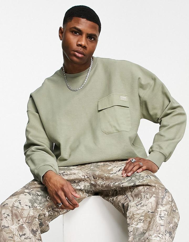 Dr Denim Utility Pocket Sweatshirt In Khaki-green