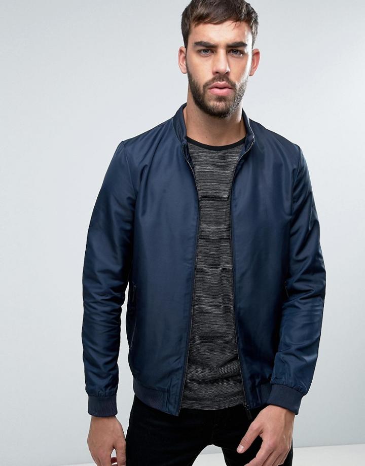 Lindbergh Nylon Bomber Jacket In Navy - Navy