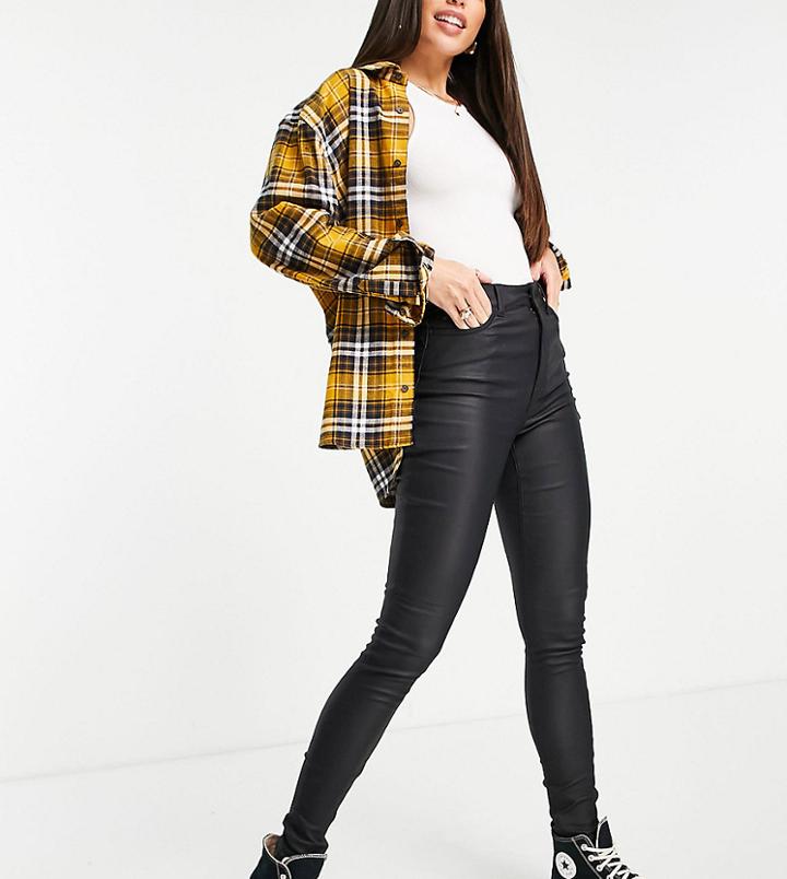 New Look Tall Faux Leather Coated Skinny Jeans In Black