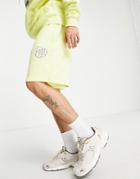 Asos Design Oversized Shorts In Yellow With Small Love Print - Part Of A Set