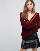Missguided V Neck Cricket Sweater - Red