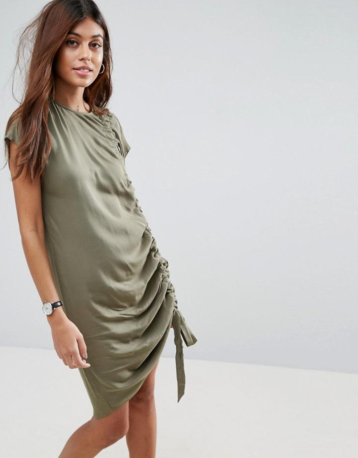 Asos Sleeveless Ruched Detail T-shirt Dress - Green