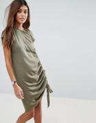 Asos Sleeveless Ruched Detail T-shirt Dress - Green