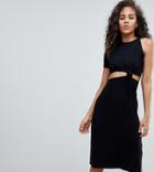Asos Design Tall Knot Detail Midi Dress With Cut Out Side In Rib - Black